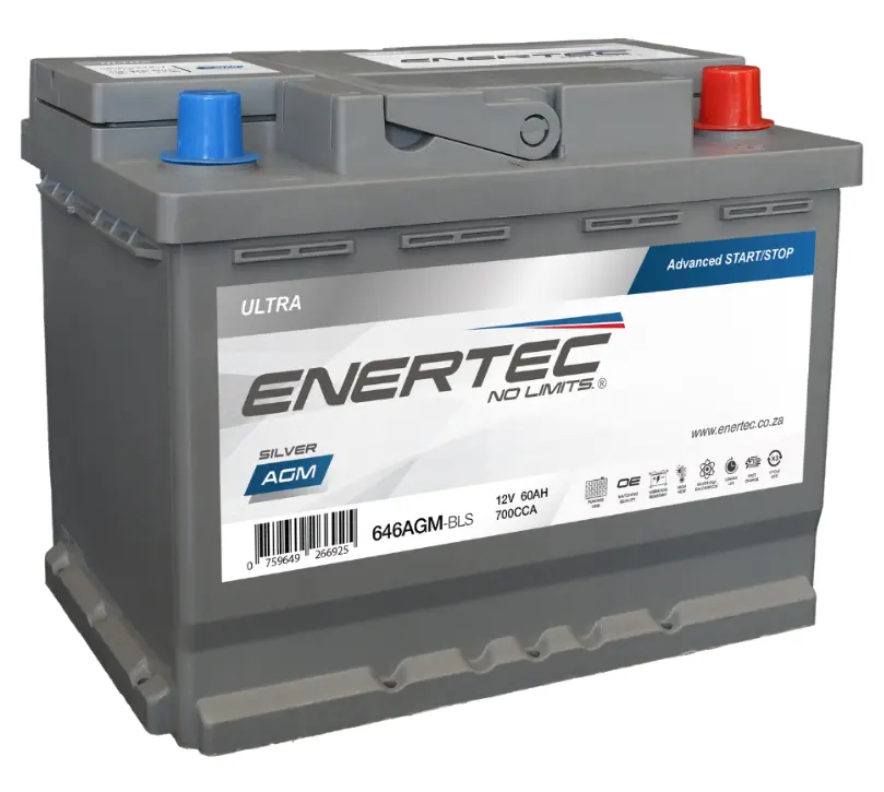 12V 60Ah Enertec Silver AGM Automotive Battery | 646AGM-BLS 12V60